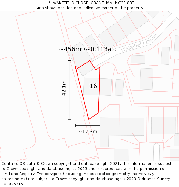 16, WAKEFIELD CLOSE, GRANTHAM, NG31 8RT: Plot and title map