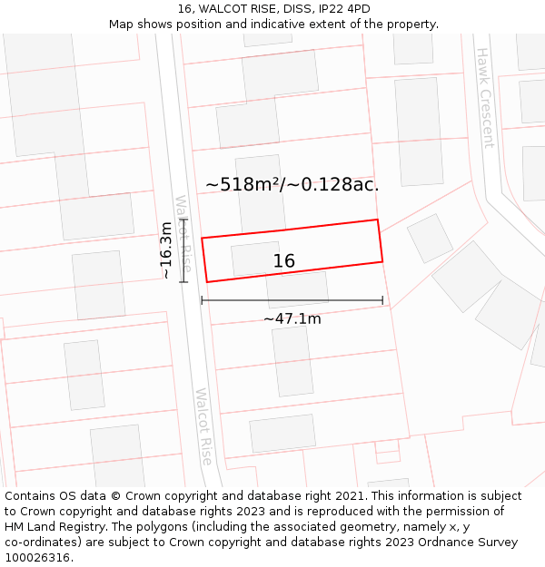 16, WALCOT RISE, DISS, IP22 4PD: Plot and title map