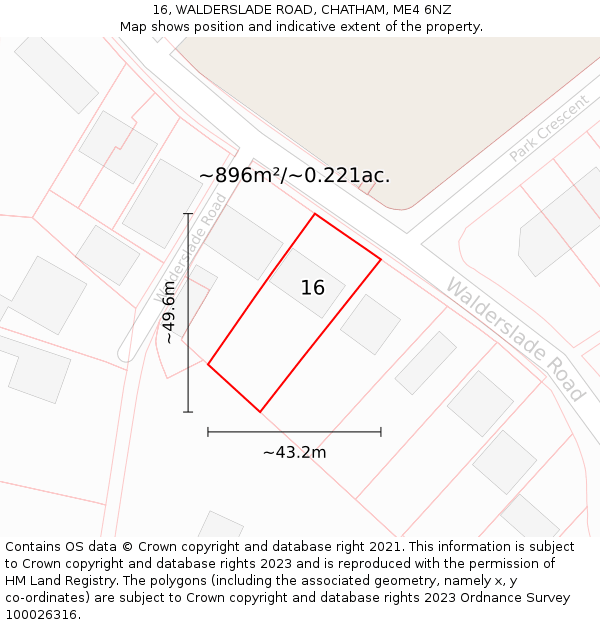 16, WALDERSLADE ROAD, CHATHAM, ME4 6NZ: Plot and title map