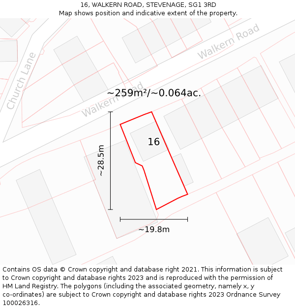 16, WALKERN ROAD, STEVENAGE, SG1 3RD: Plot and title map