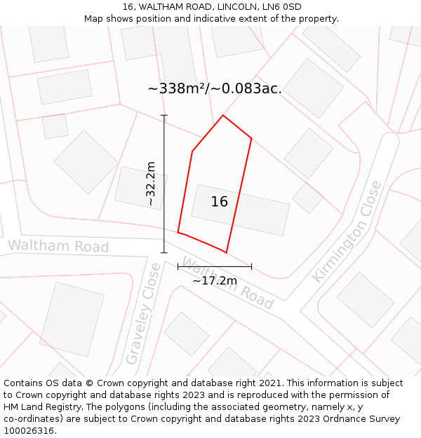 16, WALTHAM ROAD, LINCOLN, LN6 0SD: Plot and title map