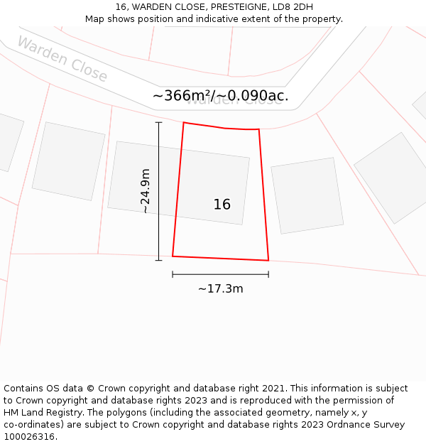 16, WARDEN CLOSE, PRESTEIGNE, LD8 2DH: Plot and title map