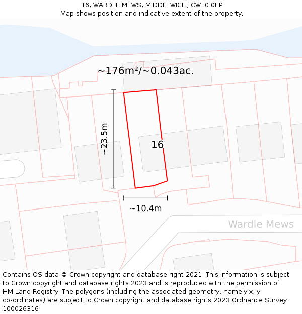 16, WARDLE MEWS, MIDDLEWICH, CW10 0EP: Plot and title map