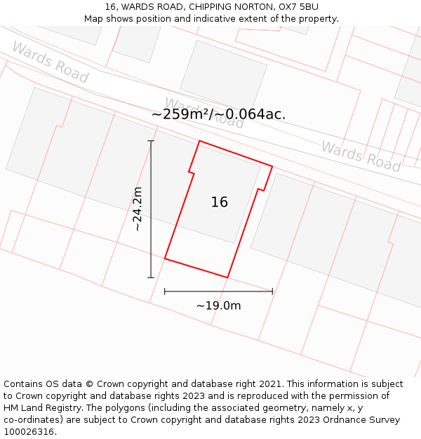 16, WARDS ROAD, CHIPPING NORTON, OX7 5BU: Plot and title map