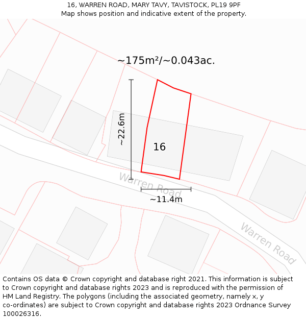 16, WARREN ROAD, MARY TAVY, TAVISTOCK, PL19 9PF: Plot and title map