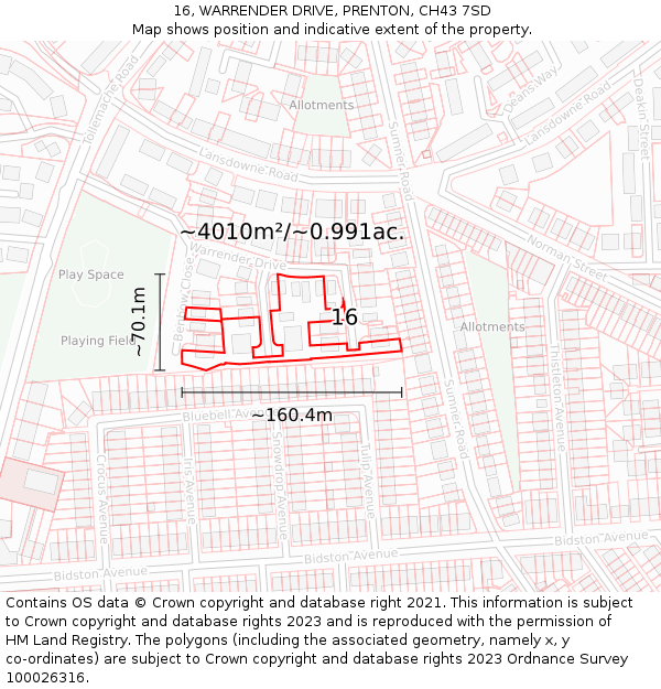 16, WARRENDER DRIVE, PRENTON, CH43 7SD: Plot and title map