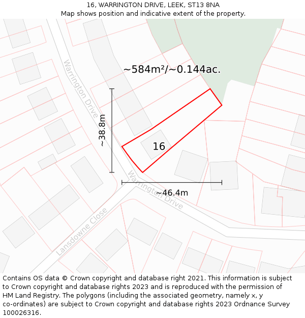 16, WARRINGTON DRIVE, LEEK, ST13 8NA: Plot and title map