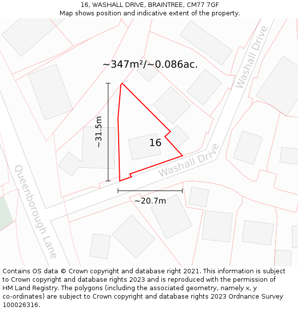 16, WASHALL DRIVE, BRAINTREE, CM77 7GF: Plot and title map