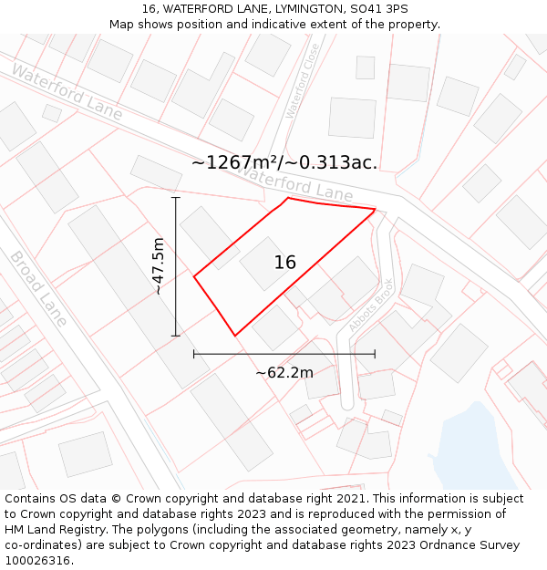 16, WATERFORD LANE, LYMINGTON, SO41 3PS: Plot and title map