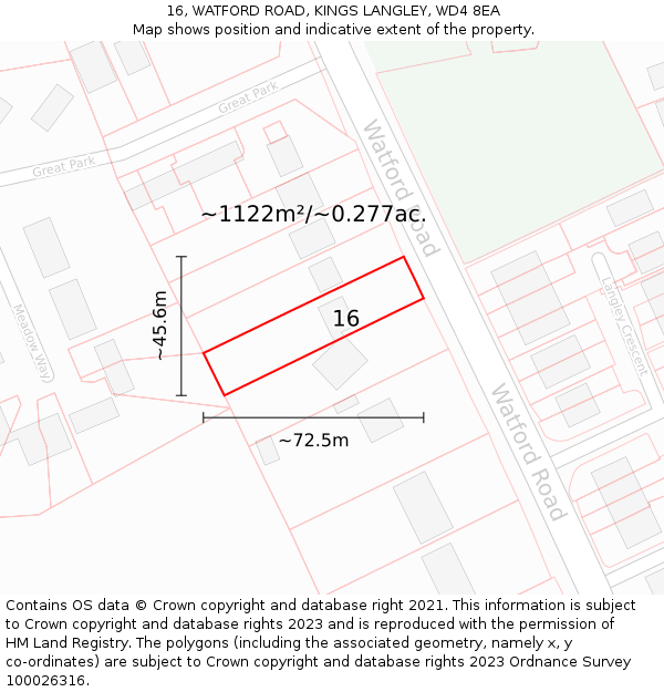 16, WATFORD ROAD, KINGS LANGLEY, WD4 8EA: Plot and title map