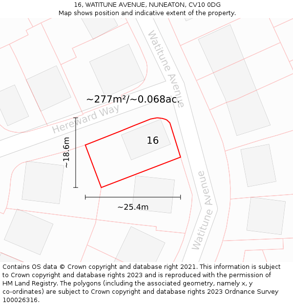 16, WATITUNE AVENUE, NUNEATON, CV10 0DG: Plot and title map