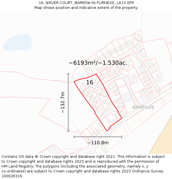 16, WAVER COURT, BARROW-IN-FURNESS, LA13 0PR: Plot and title map