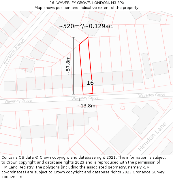 16, WAVERLEY GROVE, LONDON, N3 3PX: Plot and title map