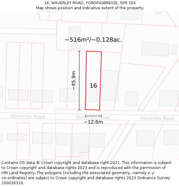 16, WAVERLEY ROAD, FORDINGBRIDGE, SP6 1EX: Plot and title map