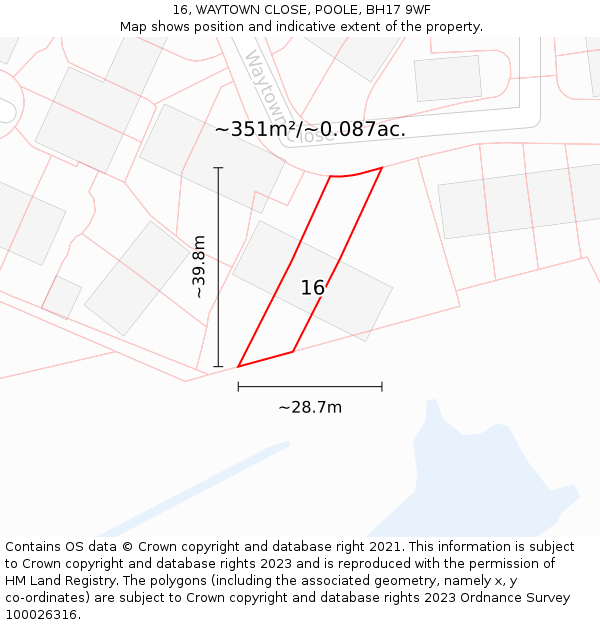 16, WAYTOWN CLOSE, POOLE, BH17 9WF: Plot and title map