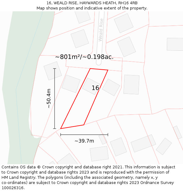 16, WEALD RISE, HAYWARDS HEATH, RH16 4RB: Plot and title map