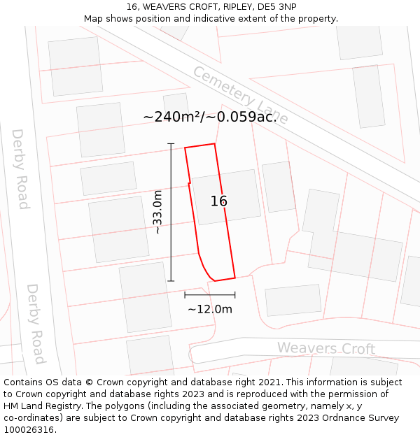 16, WEAVERS CROFT, RIPLEY, DE5 3NP: Plot and title map