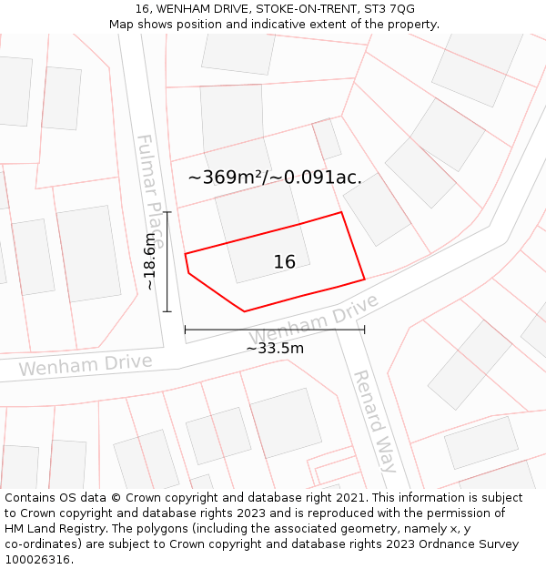 16, WENHAM DRIVE, STOKE-ON-TRENT, ST3 7QG: Plot and title map