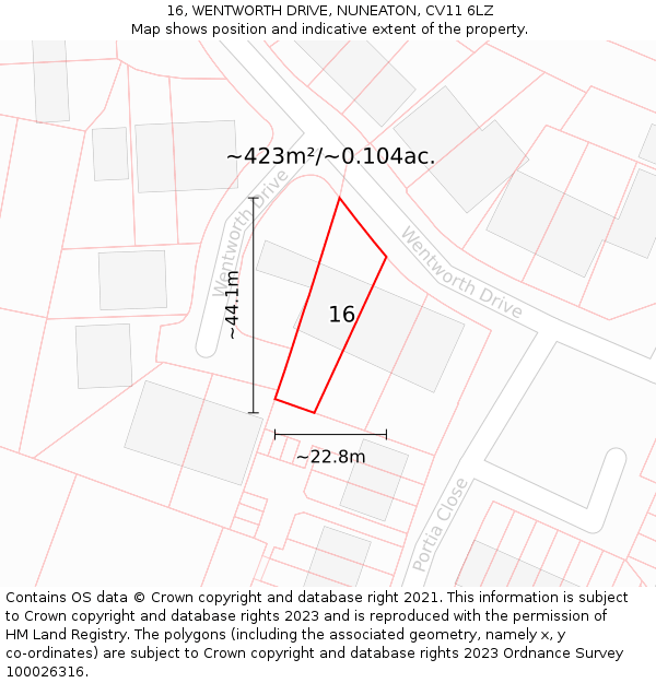 16, WENTWORTH DRIVE, NUNEATON, CV11 6LZ: Plot and title map