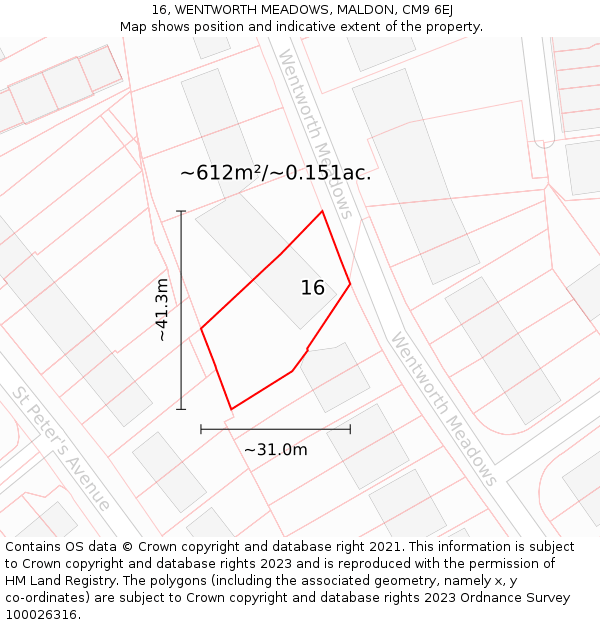 16, WENTWORTH MEADOWS, MALDON, CM9 6EJ: Plot and title map