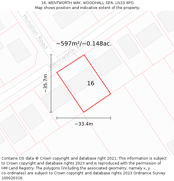 16, WENTWORTH WAY, WOODHALL SPA, LN10 6PG: Plot and title map