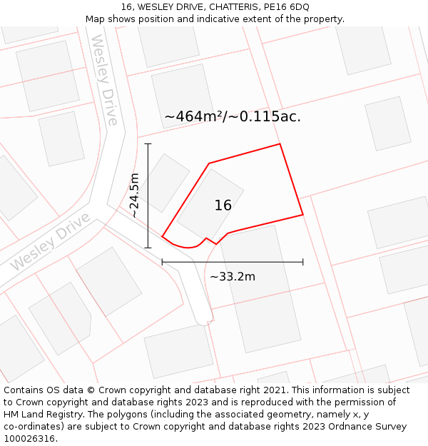 16, WESLEY DRIVE, CHATTERIS, PE16 6DQ: Plot and title map