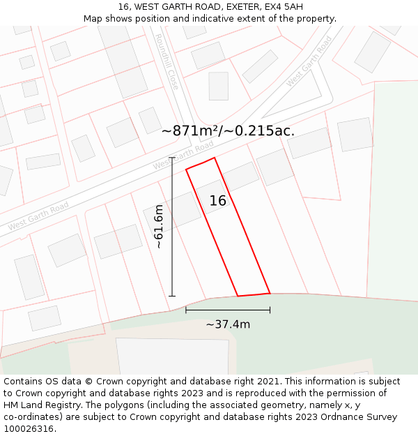 16, WEST GARTH ROAD, EXETER, EX4 5AH: Plot and title map