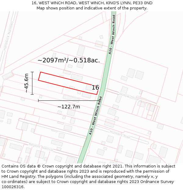 16, WEST WINCH ROAD, WEST WINCH, KING'S LYNN, PE33 0ND: Plot and title map