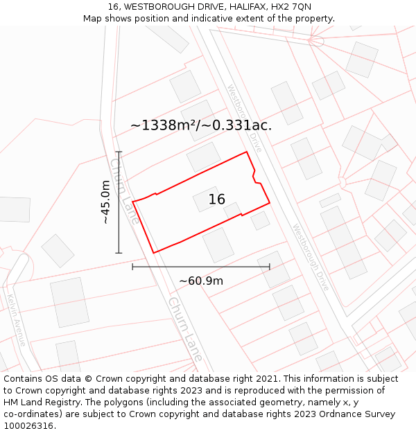 16, WESTBOROUGH DRIVE, HALIFAX, HX2 7QN: Plot and title map