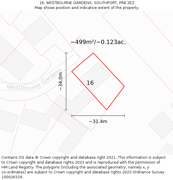 16, WESTBOURNE GARDENS, SOUTHPORT, PR8 2EZ: Plot and title map