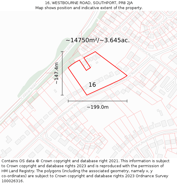 16, WESTBOURNE ROAD, SOUTHPORT, PR8 2JA: Plot and title map