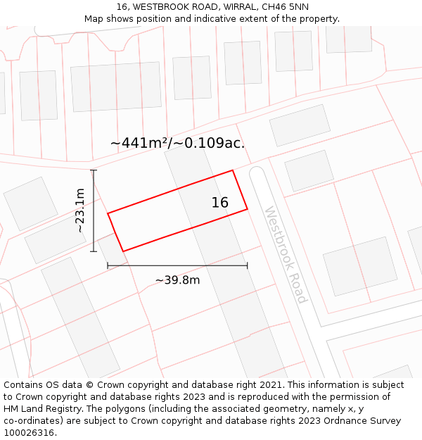 16, WESTBROOK ROAD, WIRRAL, CH46 5NN: Plot and title map