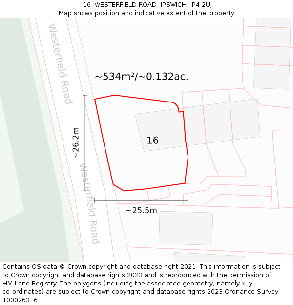 16, WESTERFIELD ROAD, IPSWICH, IP4 2UJ: Plot and title map