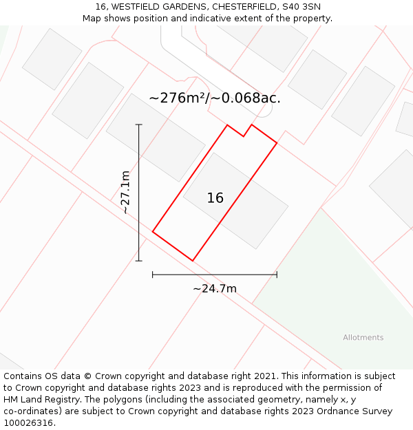 16, WESTFIELD GARDENS, CHESTERFIELD, S40 3SN: Plot and title map