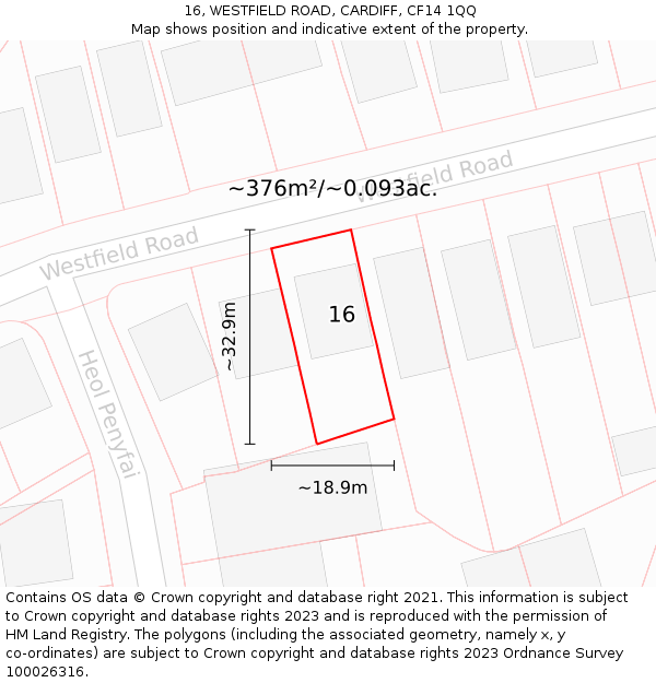16, WESTFIELD ROAD, CARDIFF, CF14 1QQ: Plot and title map