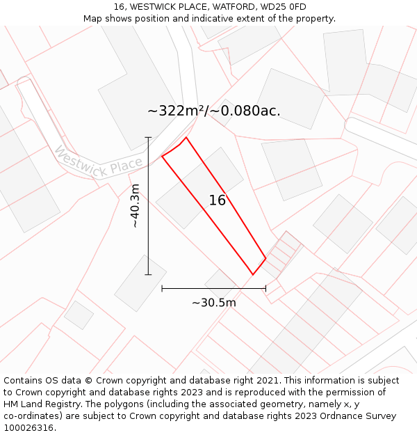 16, WESTWICK PLACE, WATFORD, WD25 0FD: Plot and title map