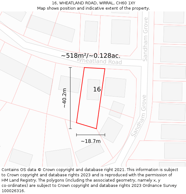 16, WHEATLAND ROAD, WIRRAL, CH60 1XY: Plot and title map