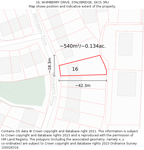 16, WHIMBERRY DRIVE, STALYBRIDGE, SK15 3RU: Plot and title map