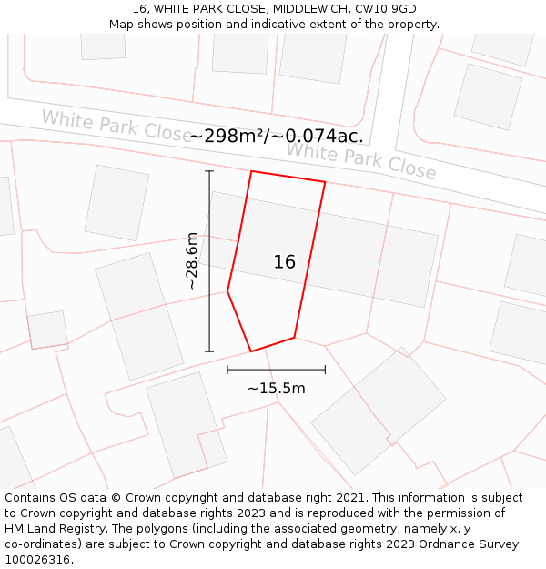 16, WHITE PARK CLOSE, MIDDLEWICH, CW10 9GD: Plot and title map