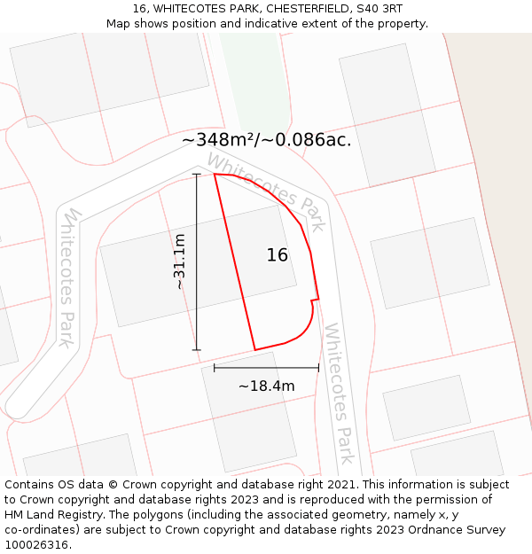 16, WHITECOTES PARK, CHESTERFIELD, S40 3RT: Plot and title map