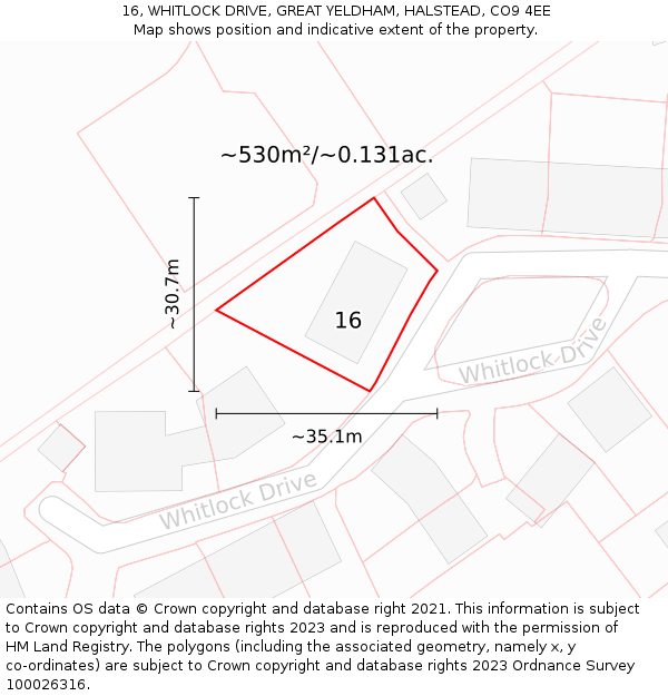 16, WHITLOCK DRIVE, GREAT YELDHAM, HALSTEAD, CO9 4EE: Plot and title map