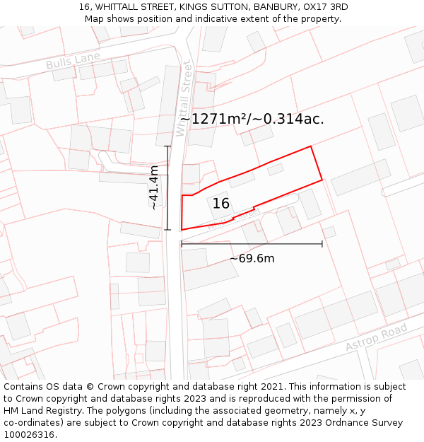16, WHITTALL STREET, KINGS SUTTON, BANBURY, OX17 3RD: Plot and title map