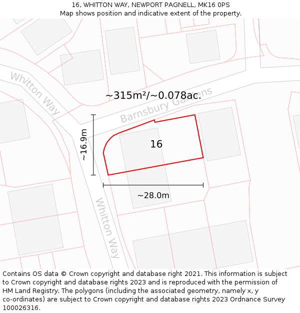 16, WHITTON WAY, NEWPORT PAGNELL, MK16 0PS: Plot and title map