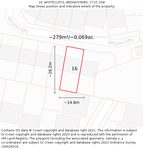 16, WHYTECLIFFS, BROADSTAIRS, CT10 1SW: Plot and title map