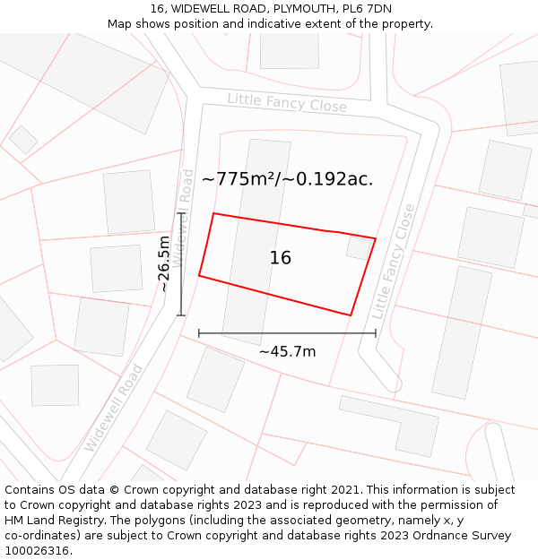 16, WIDEWELL ROAD, PLYMOUTH, PL6 7DN: Plot and title map