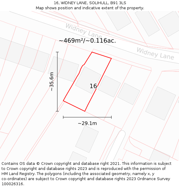 16, WIDNEY LANE, SOLIHULL, B91 3LS: Plot and title map