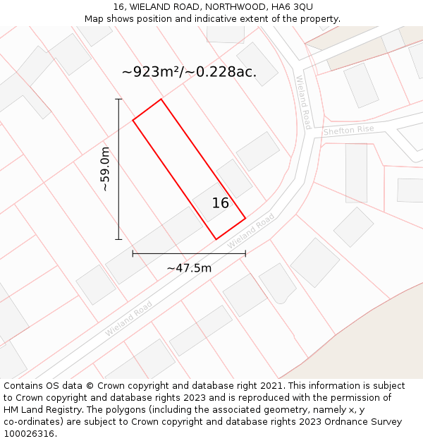 16, WIELAND ROAD, NORTHWOOD, HA6 3QU: Plot and title map