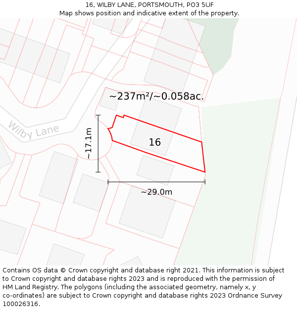 16, WILBY LANE, PORTSMOUTH, PO3 5UF: Plot and title map