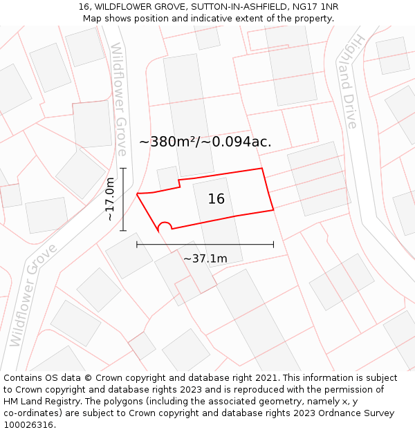 16, WILDFLOWER GROVE, SUTTON-IN-ASHFIELD, NG17 1NR: Plot and title map