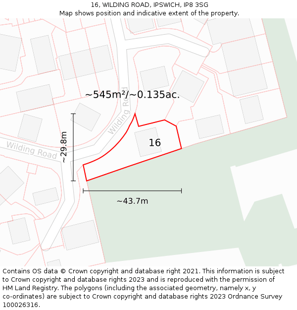 16, WILDING ROAD, IPSWICH, IP8 3SG: Plot and title map